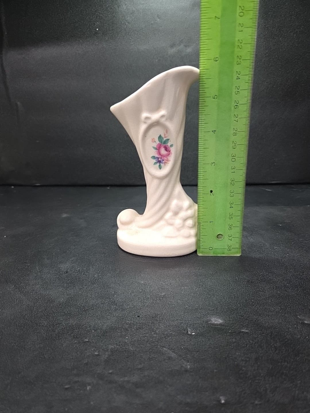 Lenox Style Cornucopia Bud Vase, 6" Hand Painted, Rose Floral Cream Vase, Vtg - Thumbnail 7