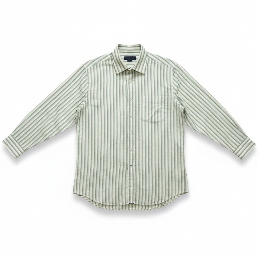 Tommy Hilfiger Tommy Traveler Green White Striped Button Down, Men's Large Shirt