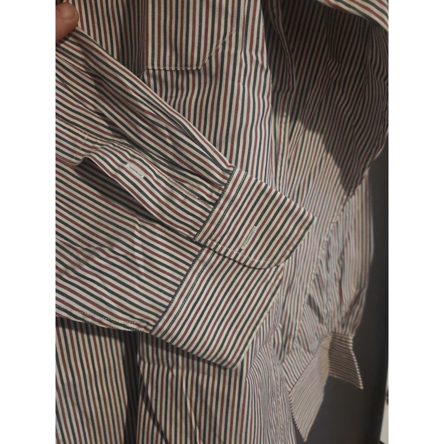 Tommy Hilfiger Red Navy White Striped Button Down, Men's Large Shirt, Vintage - Thumbnail 8