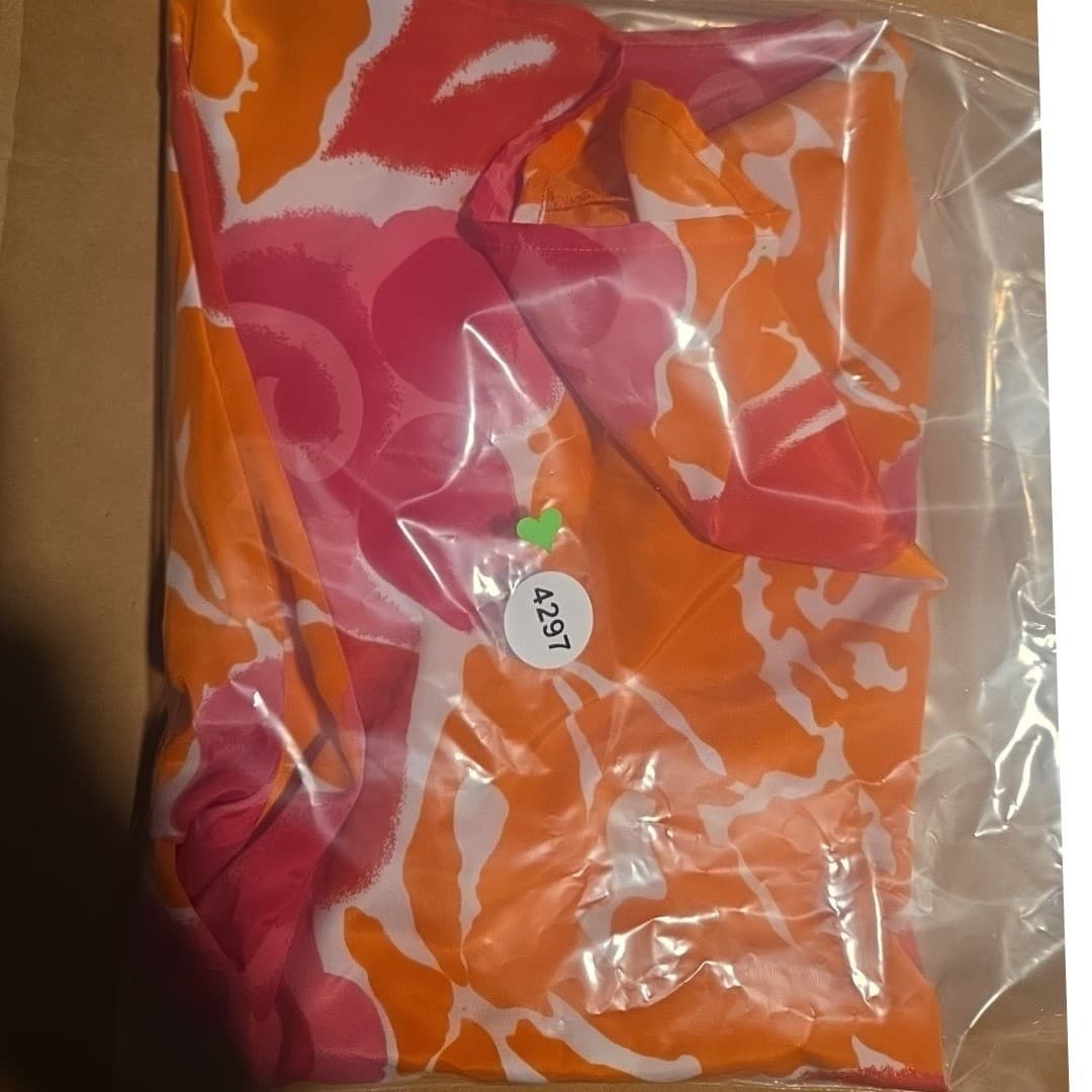 Hana Sung Orange Pink Floral Short Sleeve Blouse, Women's Small Top, Vintage - Thumbnail 8