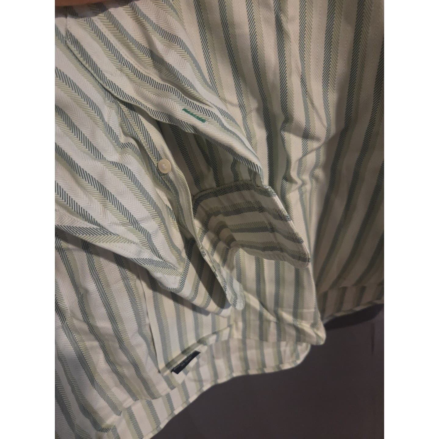 Tommy Hilfiger Tommy Traveler Green White Striped Button Down, Men's Large Shirt - Thumbnail 7