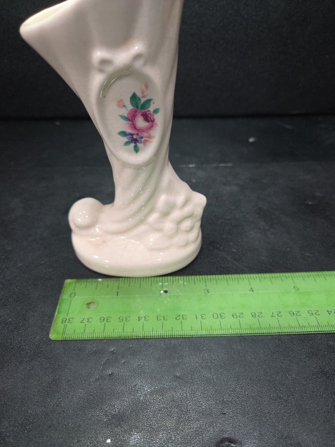 Lenox Style Cornucopia Bud Vase, 6" Hand Painted, Rose Floral Cream Vase, Vtg - Thumbnail 8