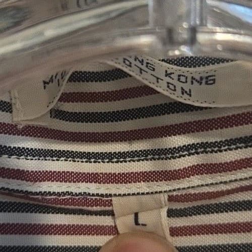 Tommy Hilfiger Red Navy White Striped Button Down, Men's Large Shirt, Vintage - Thumbnail 6