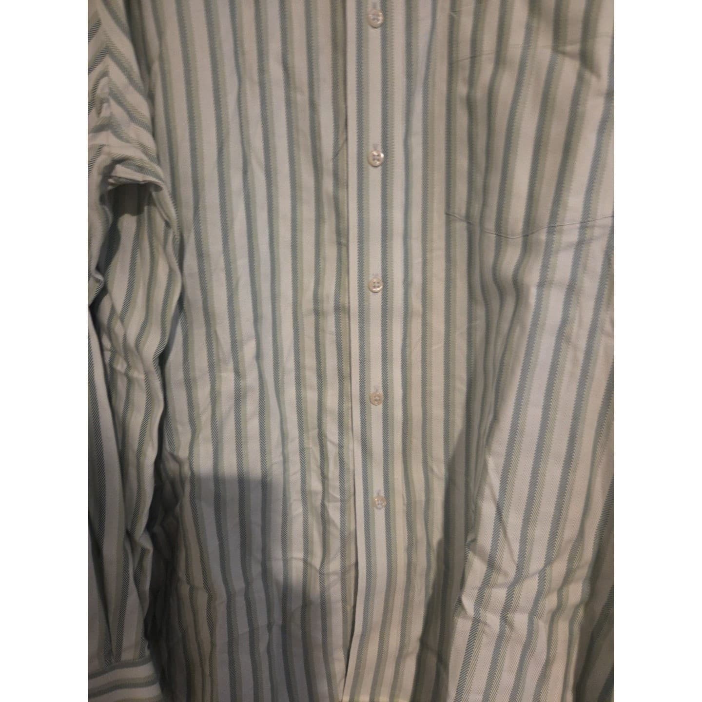 Tommy Hilfiger Tommy Traveler Green White Striped Button Down, Men's Large Shirt - Thumbnail 6
