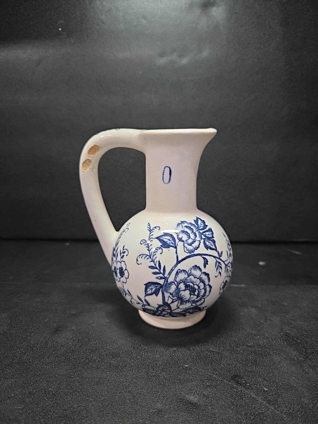 Blue Peony Oil Cruet, Handpainted Floral Oil Bottle, Vintage Floral Home Decor