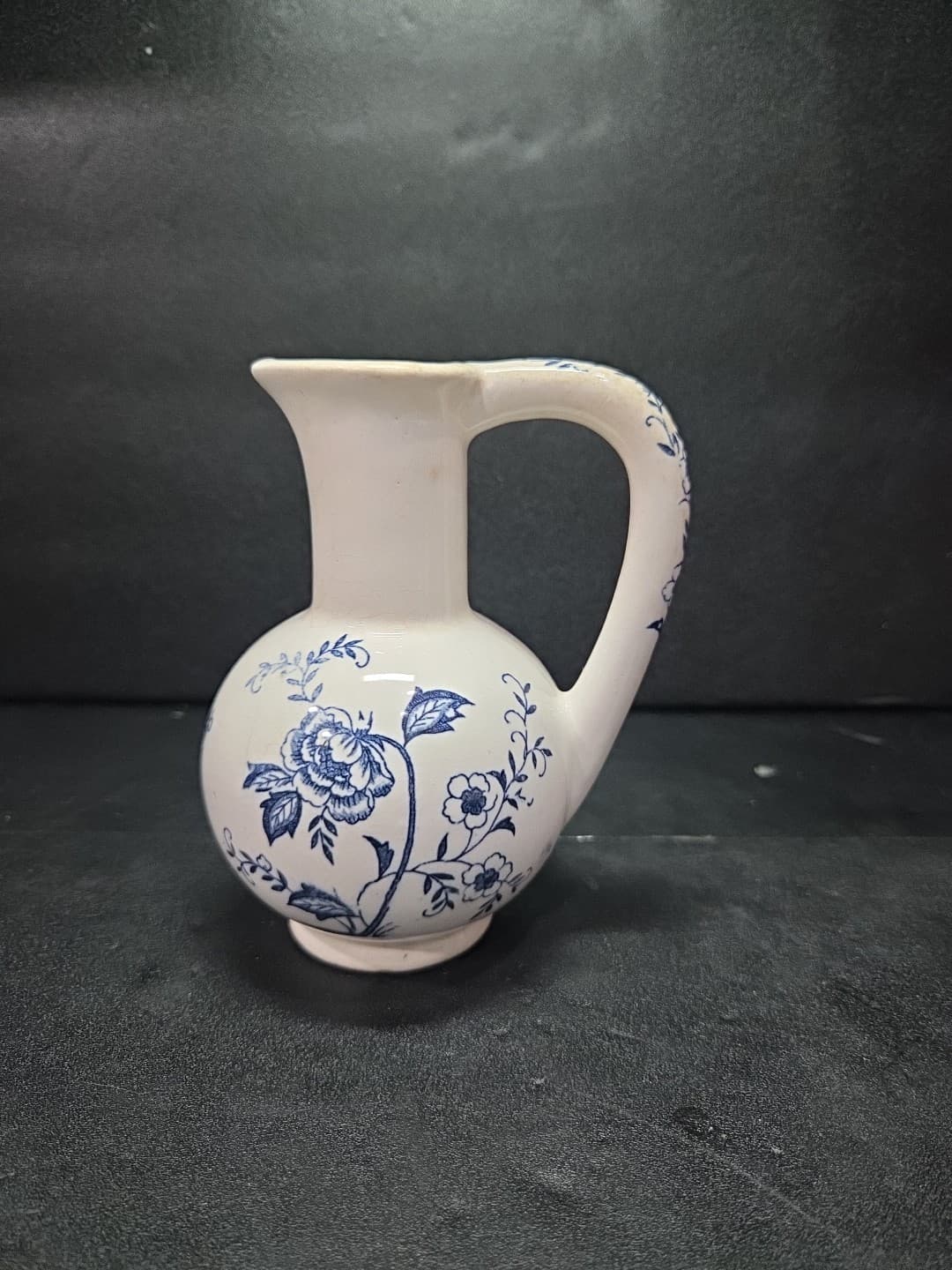 Blue Peony Oil Cruet, Handpainted Floral Oil Bottle, Vintage Floral Home Decor - Thumbnail 3