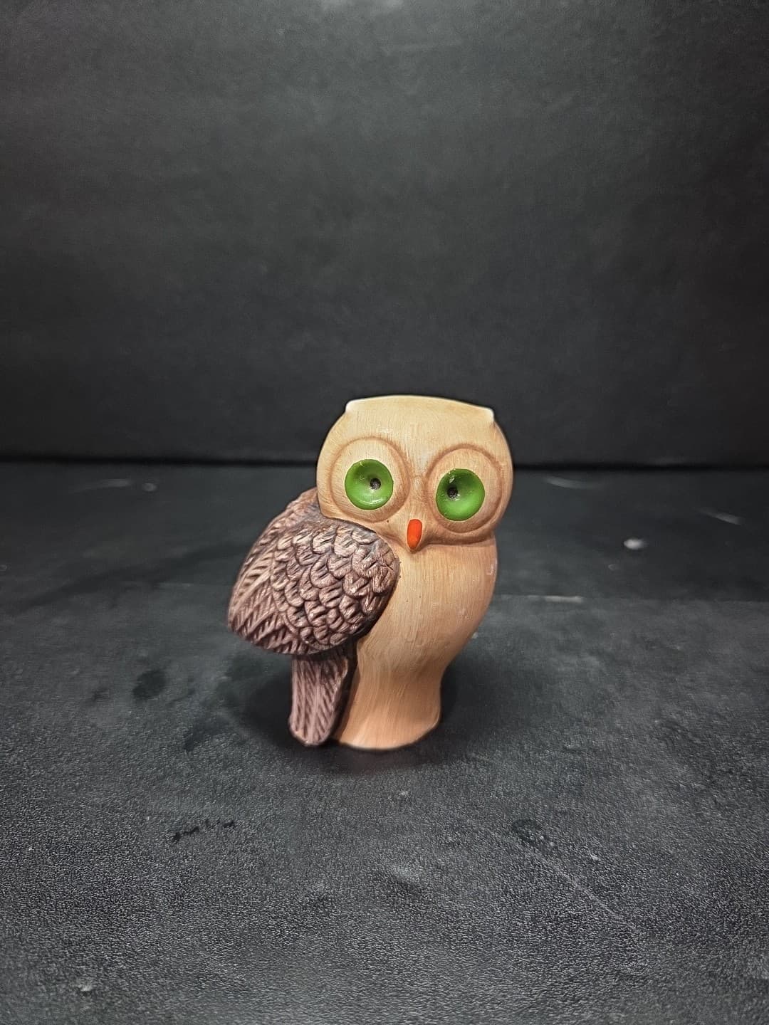 Owl Figurine with Green Eyes, Vintage Ceramic Owl, Made in Portugal, Vtg Decor