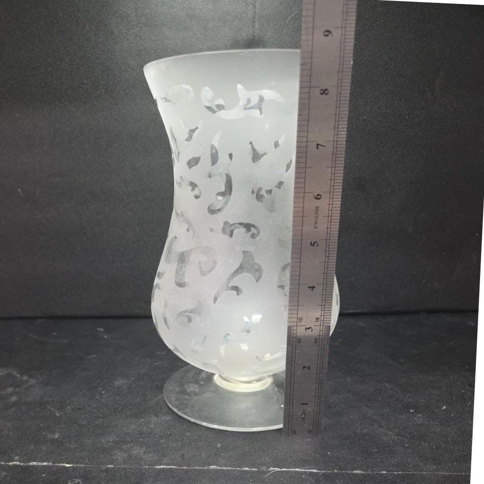 Frosted Glass Vase, Vintage Footed Flower Holder, Replacement Centerpiece - Thumbnail 9