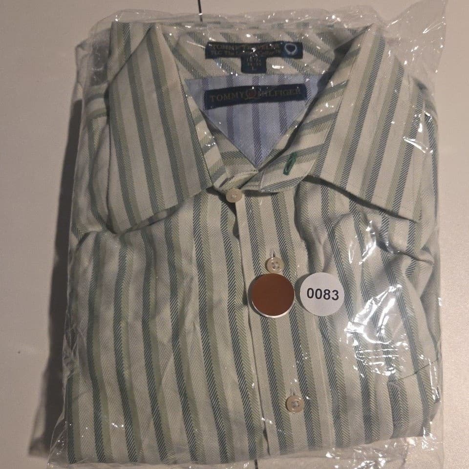 Tommy Hilfiger Tommy Traveler Green White Striped Button Down, Men's Large Shirt - Thumbnail 9