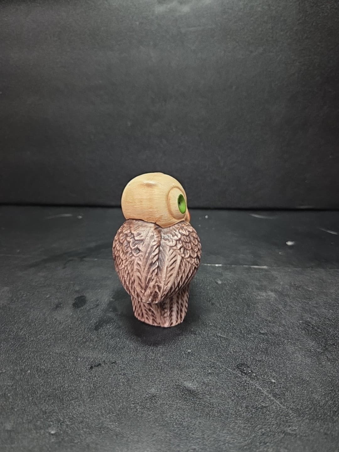 Owl Figurine with Green Eyes, Vintage Ceramic Owl, Made in Portugal, Vtg Decor - Thumbnail 4