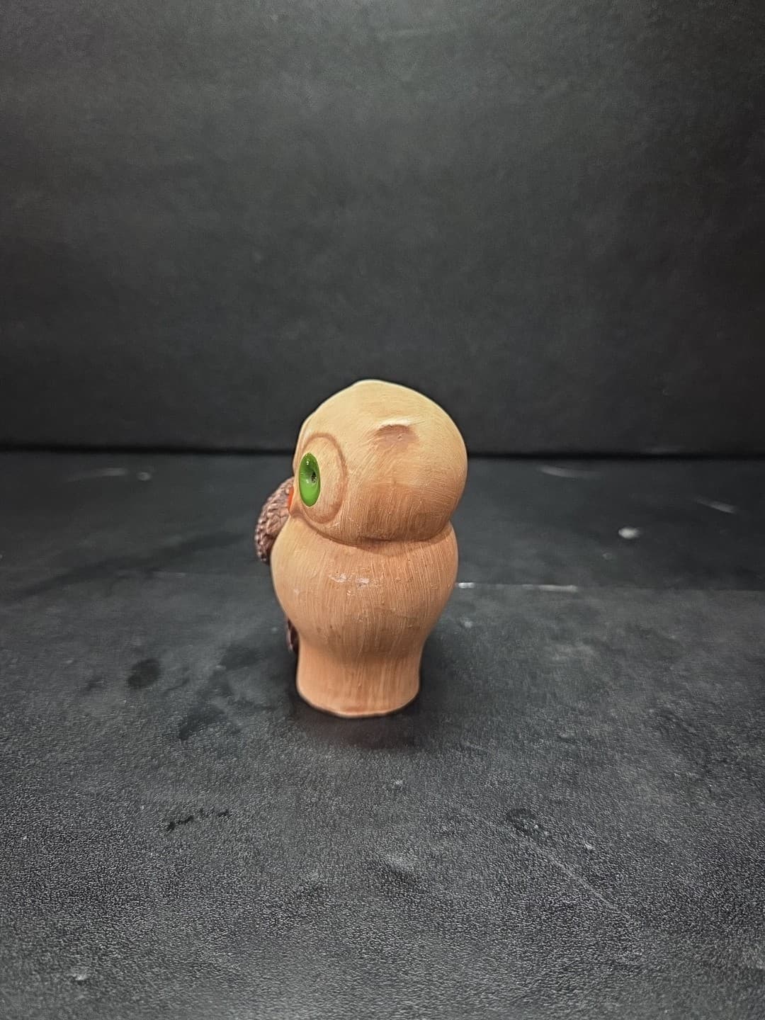 Owl Figurine with Green Eyes, Vintage Ceramic Owl, Made in Portugal, Vtg Decor - Thumbnail 2