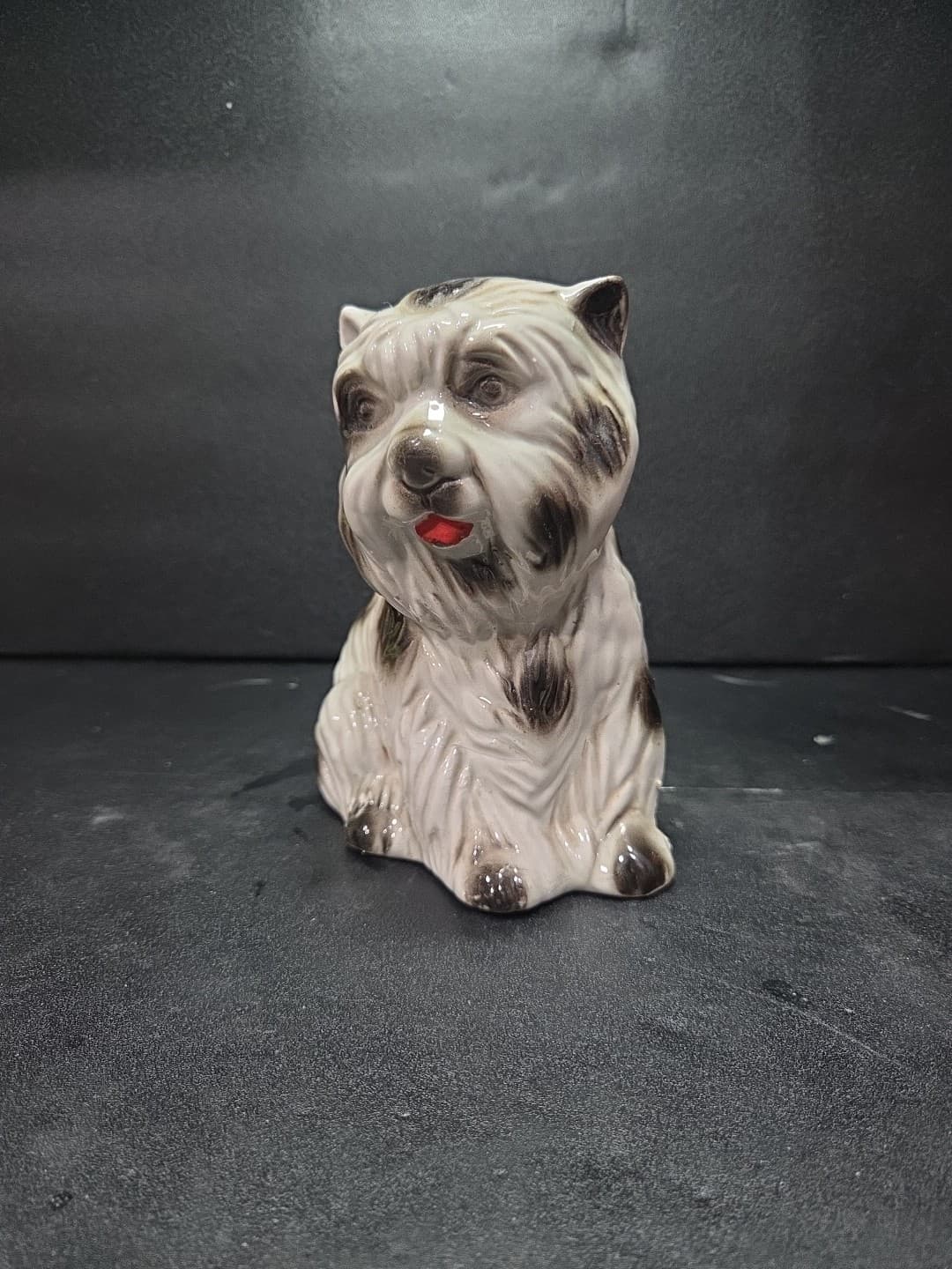 MCS Brazil Maltese Dog Statue, Vintage Porcelain Figurine, Red Tongue Detail - Thumbnail 2