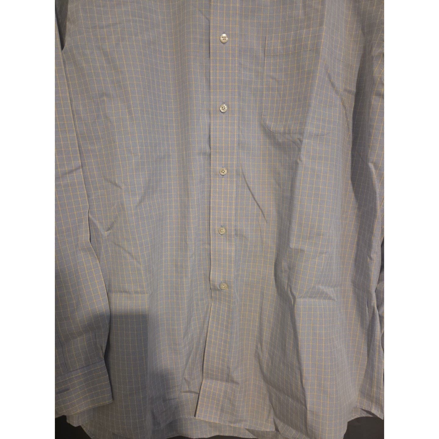 Brooks Brothers 346 Blue Yellow Micro Check Non-Iron Cotton Shirt, Men's 16-4/5 - Thumbnail 6