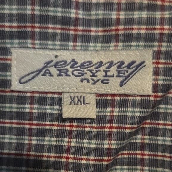 Jeremy Argyle NYC Long Sleeve Button Down Shirt, Men's XXL, Micro Check Navy Red - Thumbnail 5