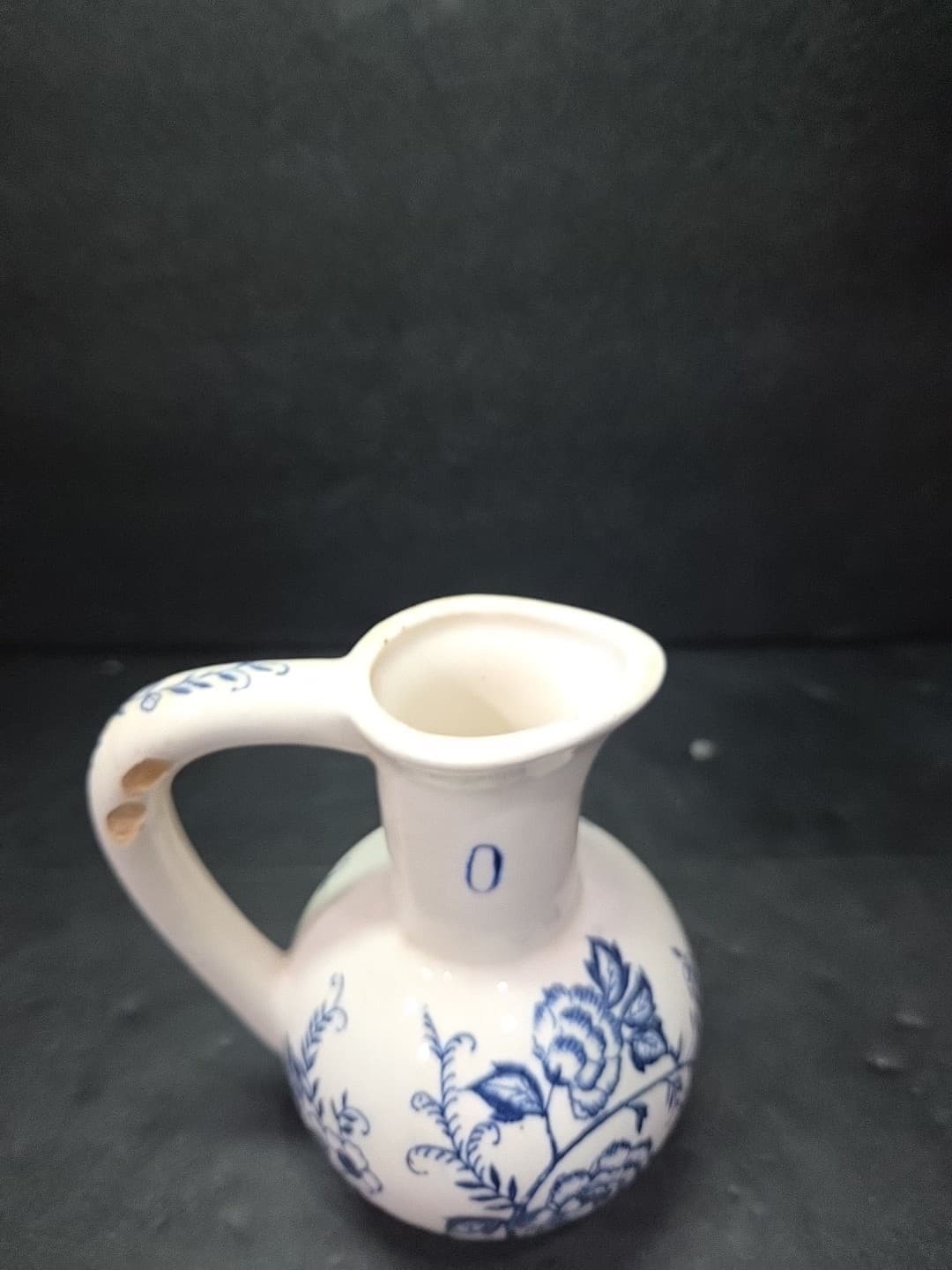 Blue Peony Oil Cruet, Handpainted Floral Oil Bottle, Vintage Floral Home Decor - Thumbnail 5