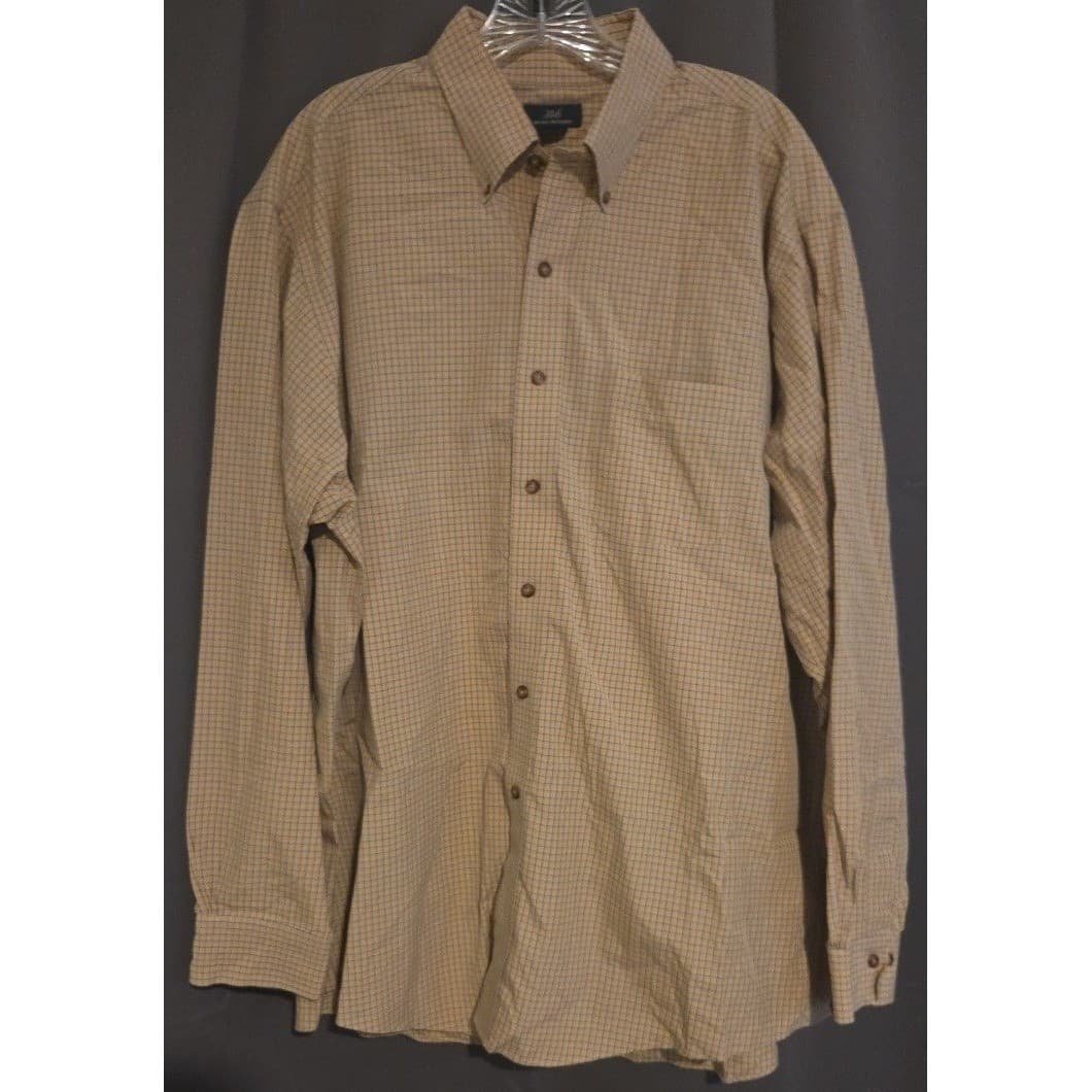 Brooks Brothers 346 Tan Blue Check Non-Iron Cotton Button Down, Men's XL Shirt - Thumbnail 3