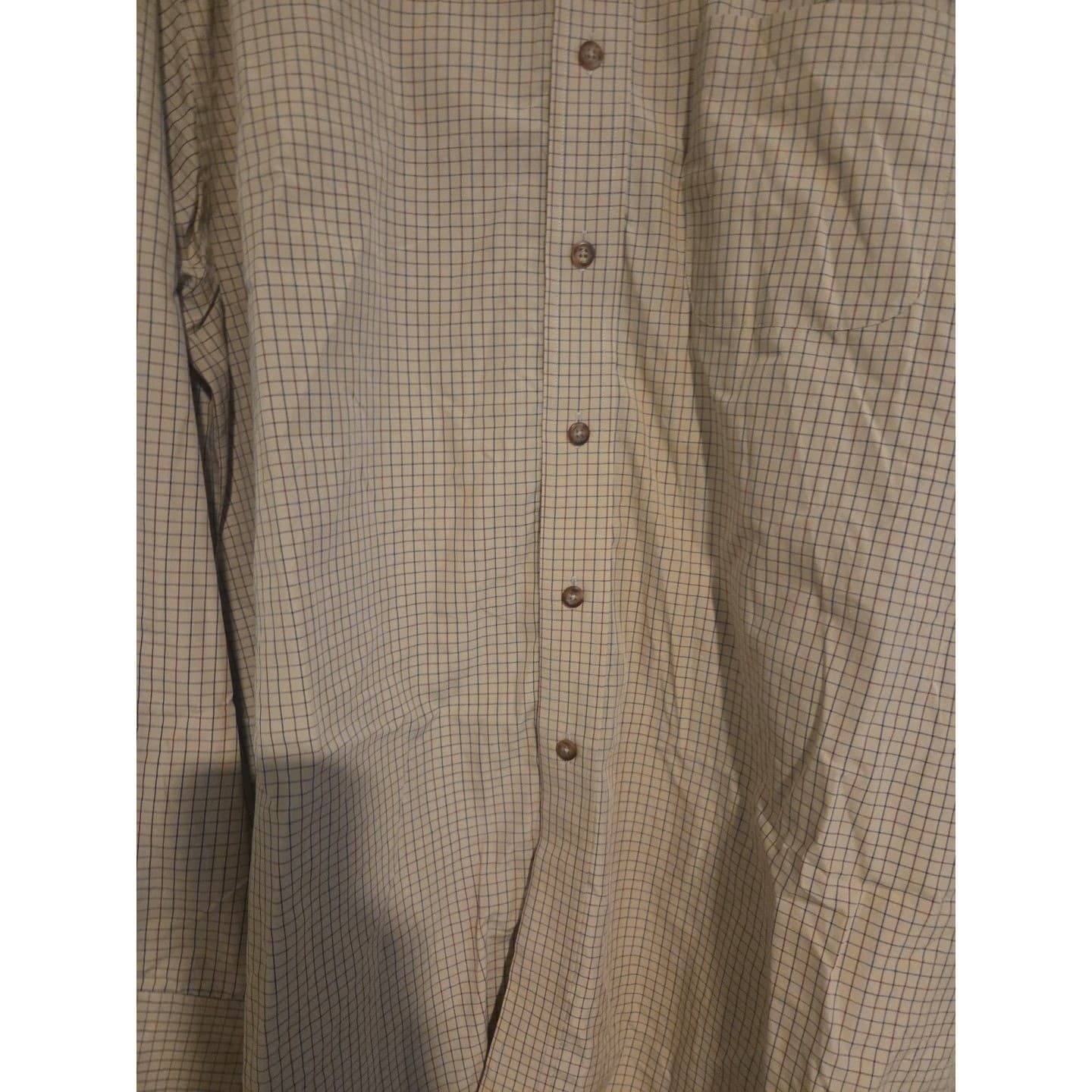 Brooks Brothers 346 Tan Blue Check Non-Iron Cotton Button Down, Men's XL Shirt - Thumbnail 6