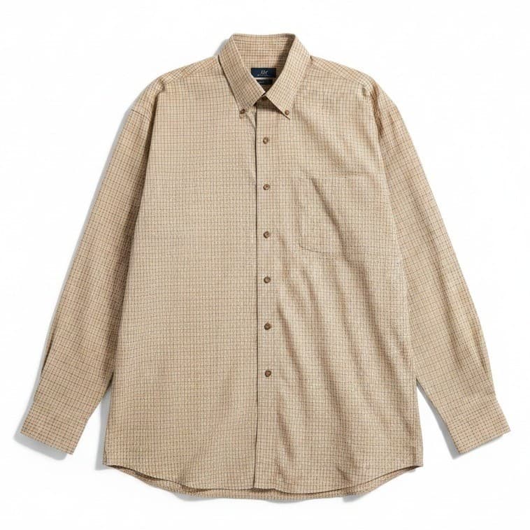 Brooks Brothers 346 Tan Blue Check Non-Iron Cotton Button Down, Men's XL Shirt