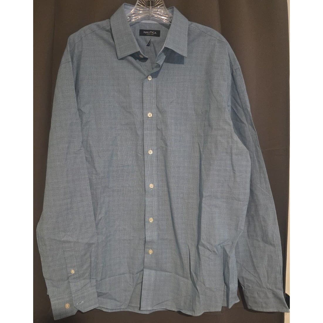 Nautica Blue Glen Plaid Long Sleeve Button Down, Men's 16.5 34/35 Shirt - Thumbnail 3