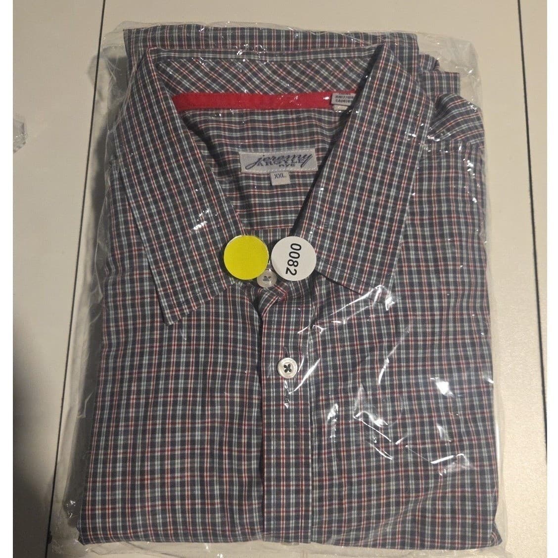 Jeremy Argyle NYC Long Sleeve Button Down Shirt, Men's XXL, Micro Check Navy Red - Thumbnail 9