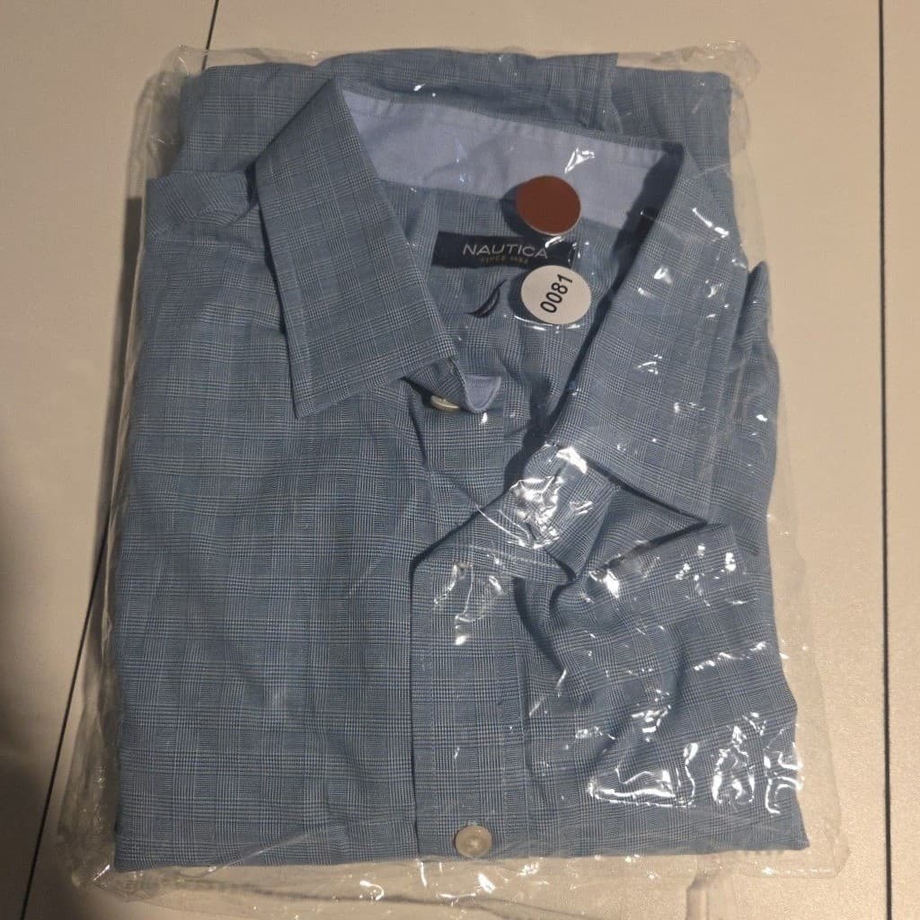 Nautica Blue Glen Plaid Long Sleeve Button Down, Men's 16.5 34/35 Shirt - Thumbnail 10