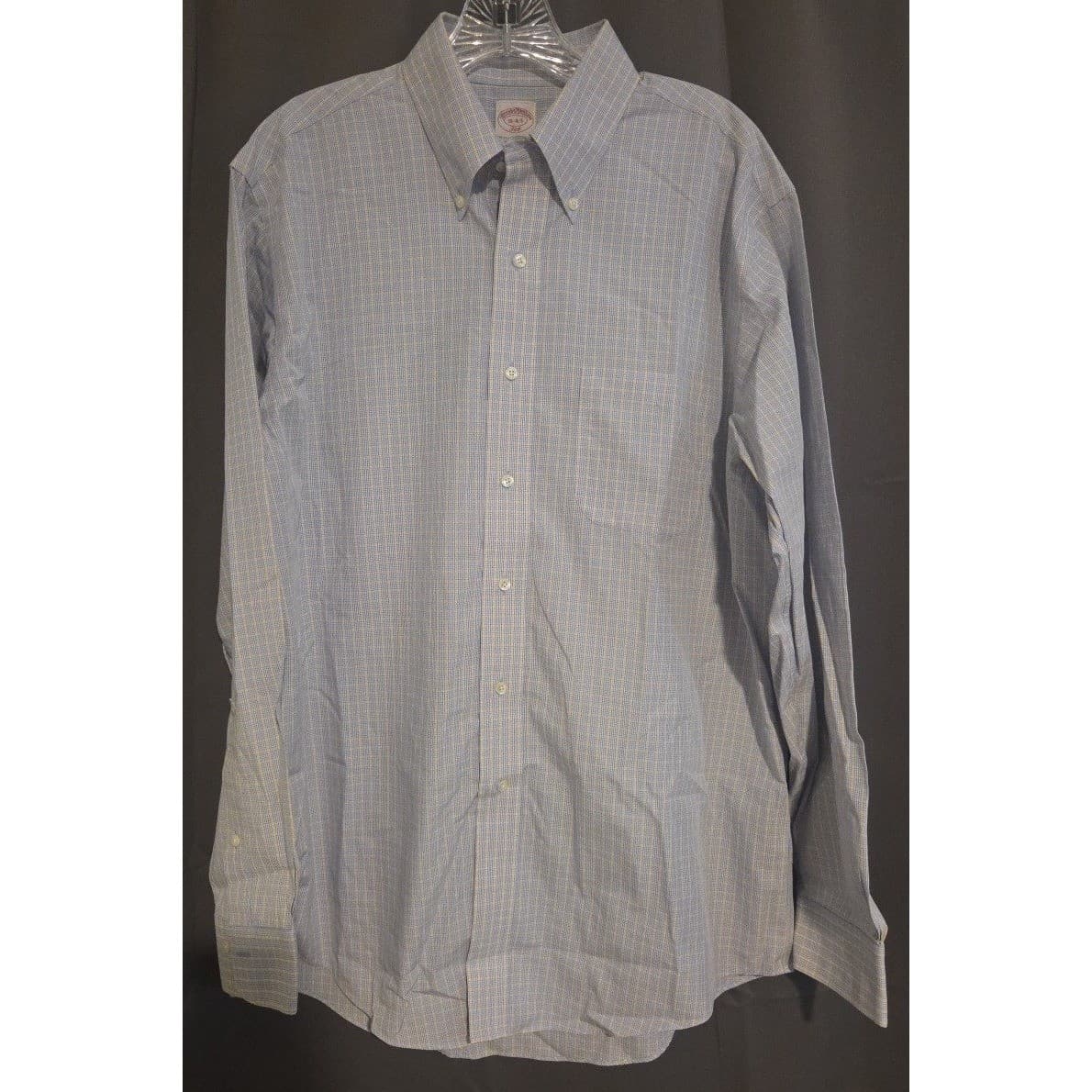 Brooks Brothers 346 Blue Yellow Micro Check Non-Iron Cotton Shirt, Men's 16-4/5 - Thumbnail 3
