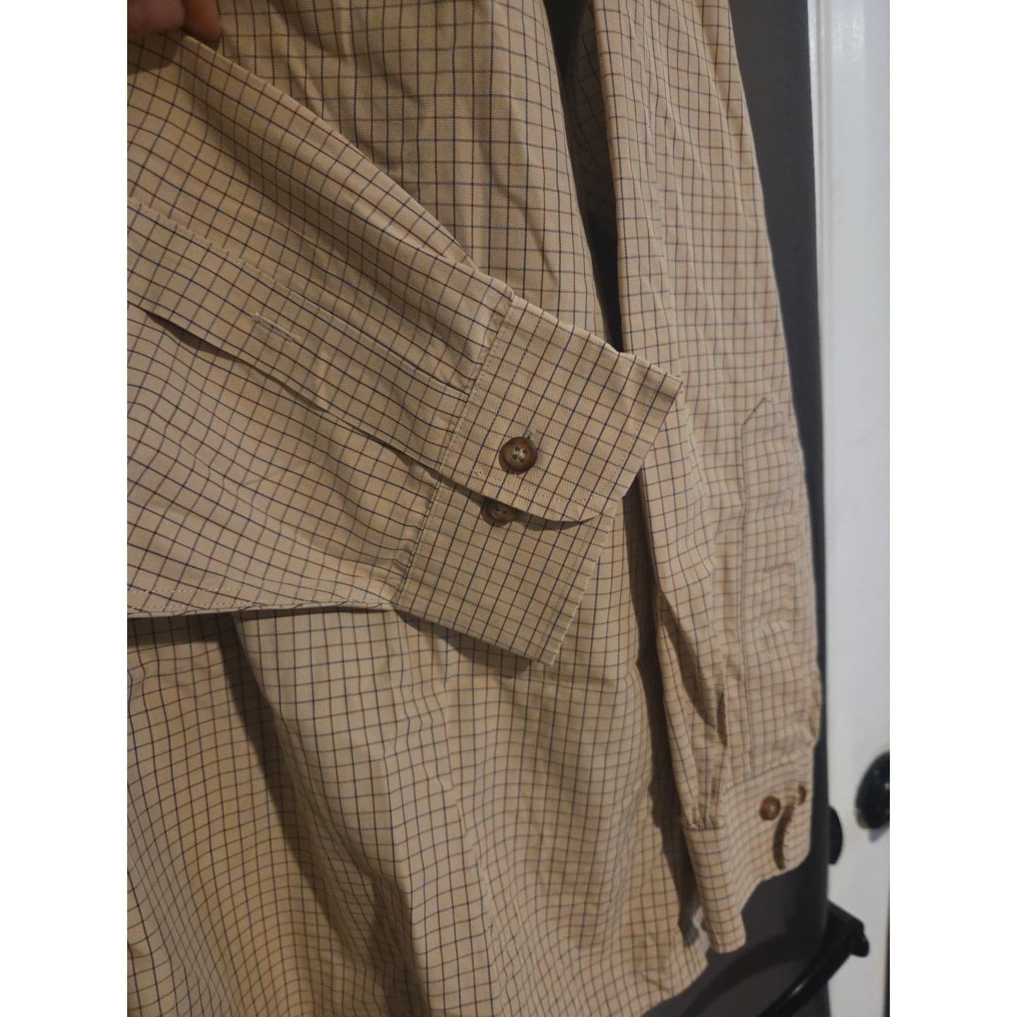 Brooks Brothers 346 Tan Blue Check Non-Iron Cotton Button Down, Men's XL Shirt - Thumbnail 7
