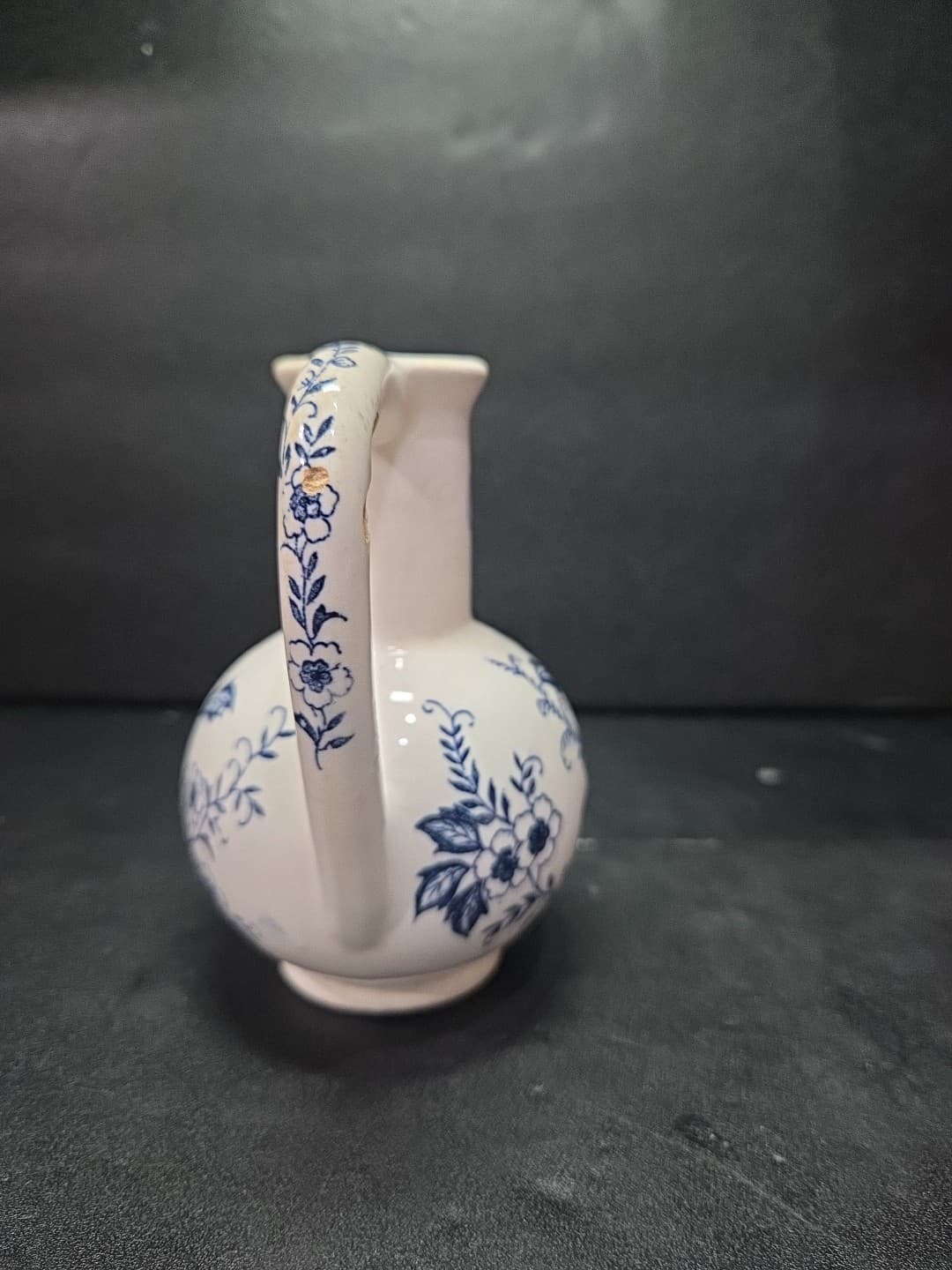 Blue Peony Oil Cruet, Handpainted Floral Oil Bottle, Vintage Floral Home Decor - Thumbnail 4