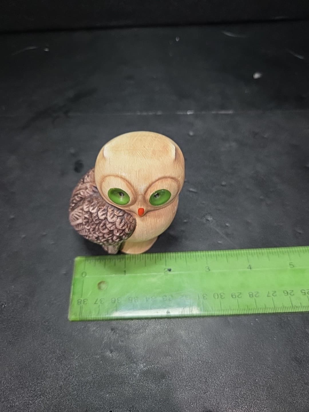 Owl Figurine with Green Eyes, Vintage Ceramic Owl, Made in Portugal, Vtg Decor - Thumbnail 8