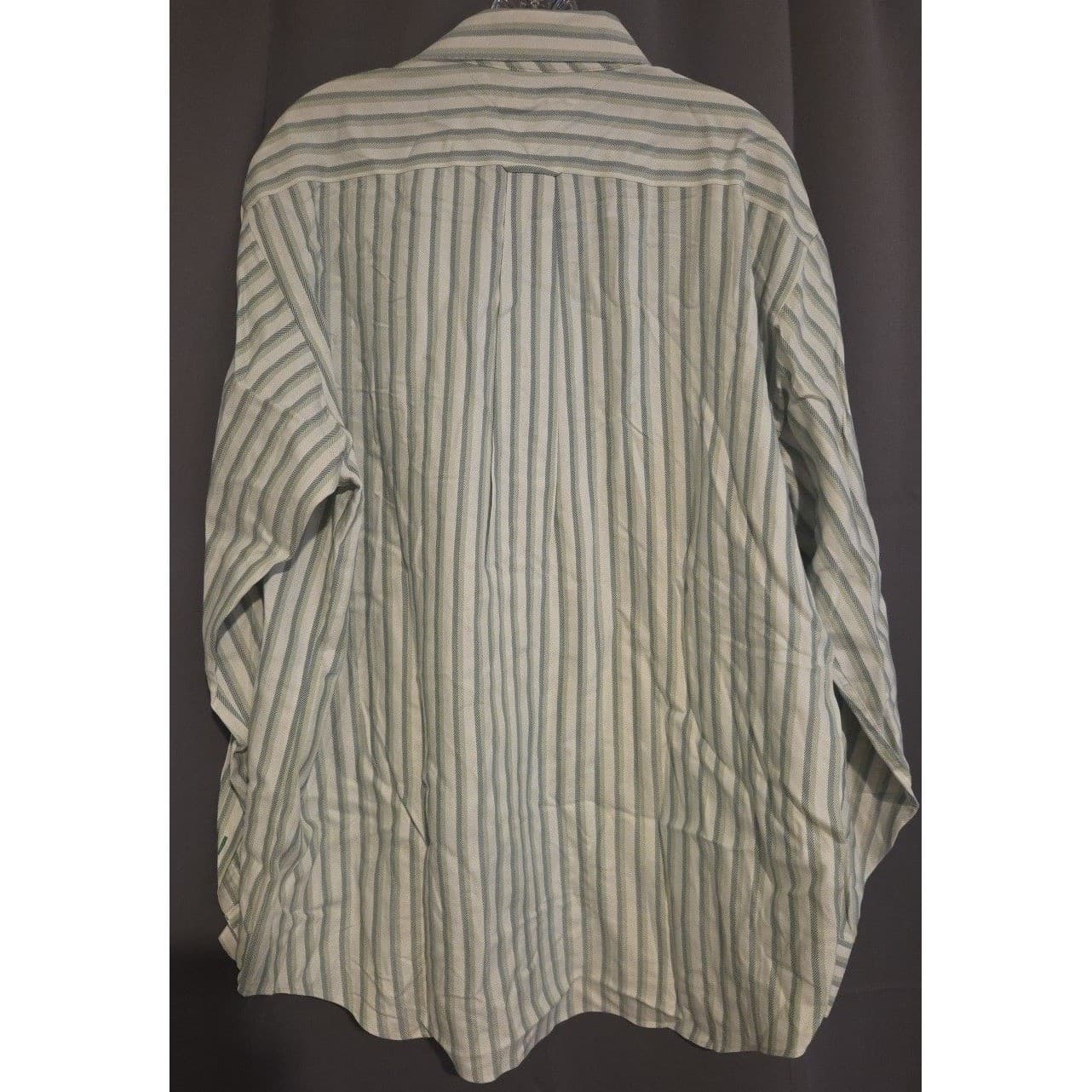 Tommy Hilfiger Tommy Traveler Green White Striped Button Down, Men's Large Shirt - Thumbnail 4