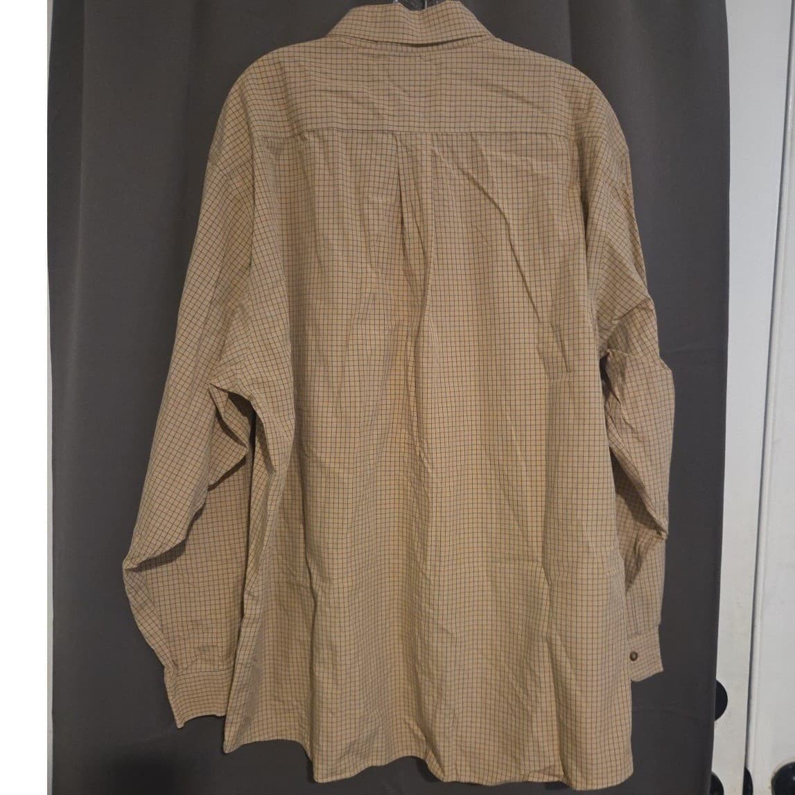 Brooks Brothers 346 Tan Blue Check Non-Iron Cotton Button Down, Men's XL Shirt - Thumbnail 4