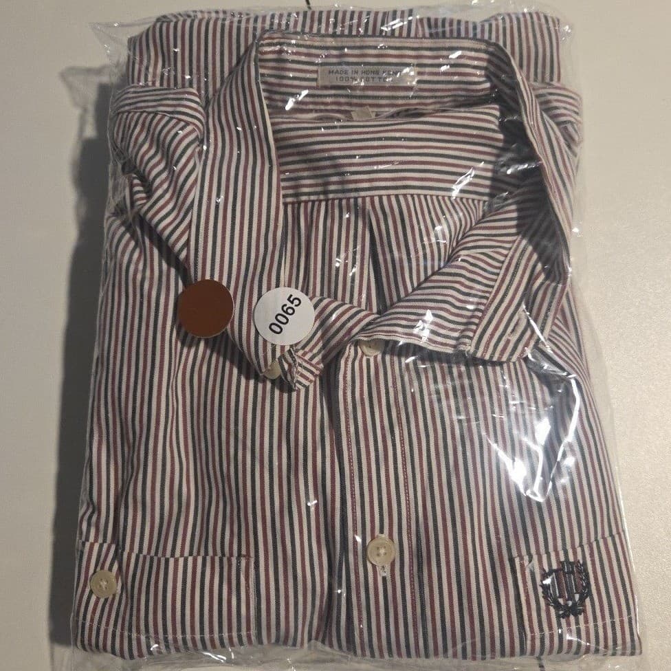 Tommy Hilfiger Red Navy White Striped Button Down, Men's Large Shirt, Vintage - Thumbnail 9