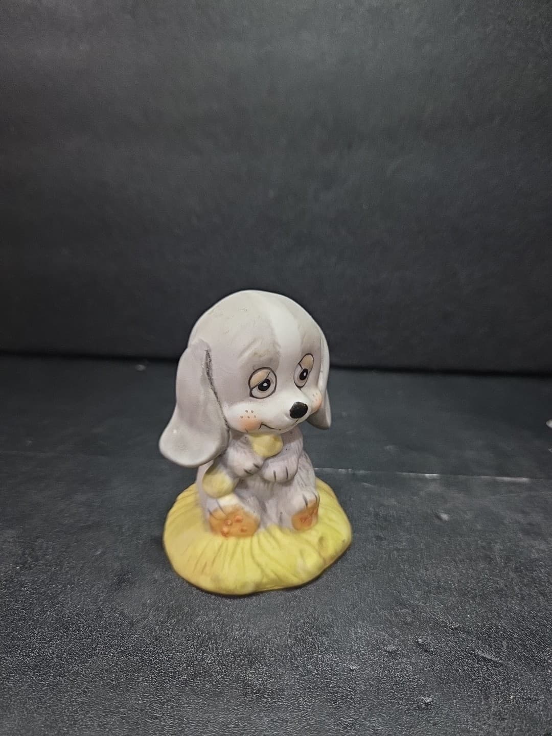Puppy Porcelain Figurine 3.5", Grey Dog W/ Bone, Vtg Collectible, Price Products - Thumbnail 3