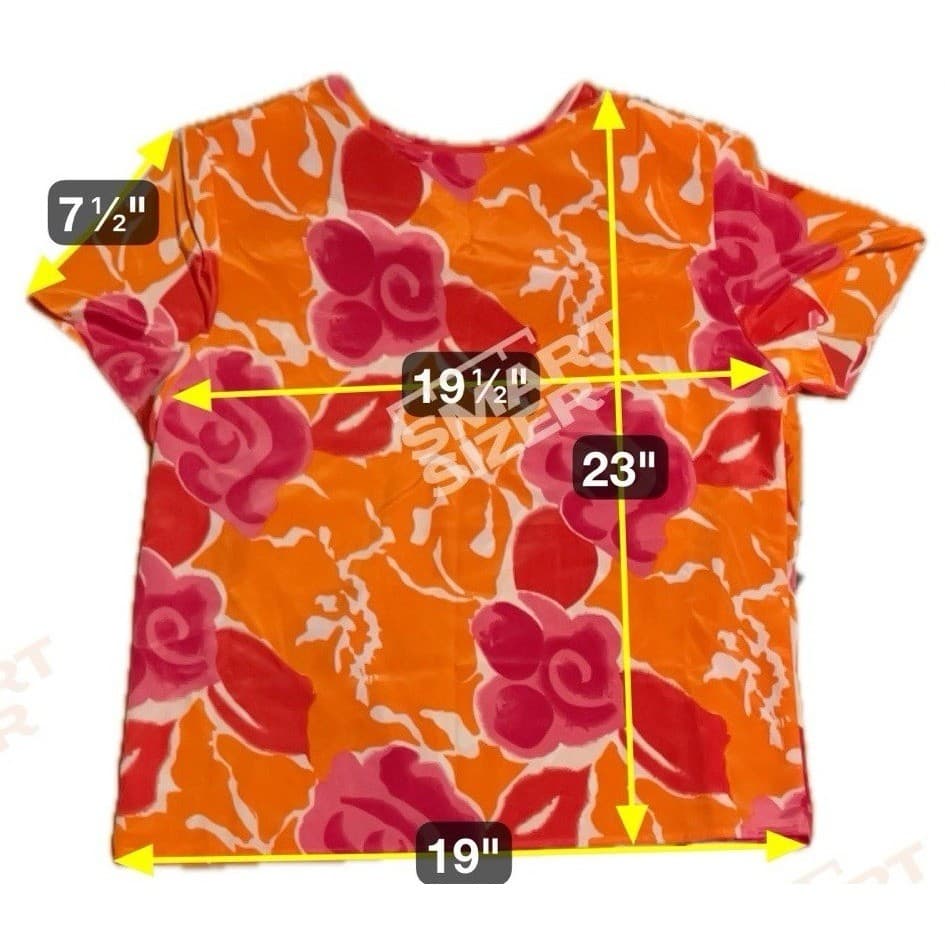 Hana Sung Orange Pink Floral Short Sleeve Blouse, Women's Small Top, Vintage - Thumbnail 2