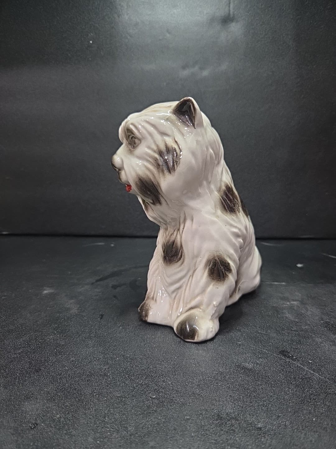 MCS Brazil Maltese Dog Statue, Vintage Porcelain Figurine, Red Tongue Detail - Thumbnail 3