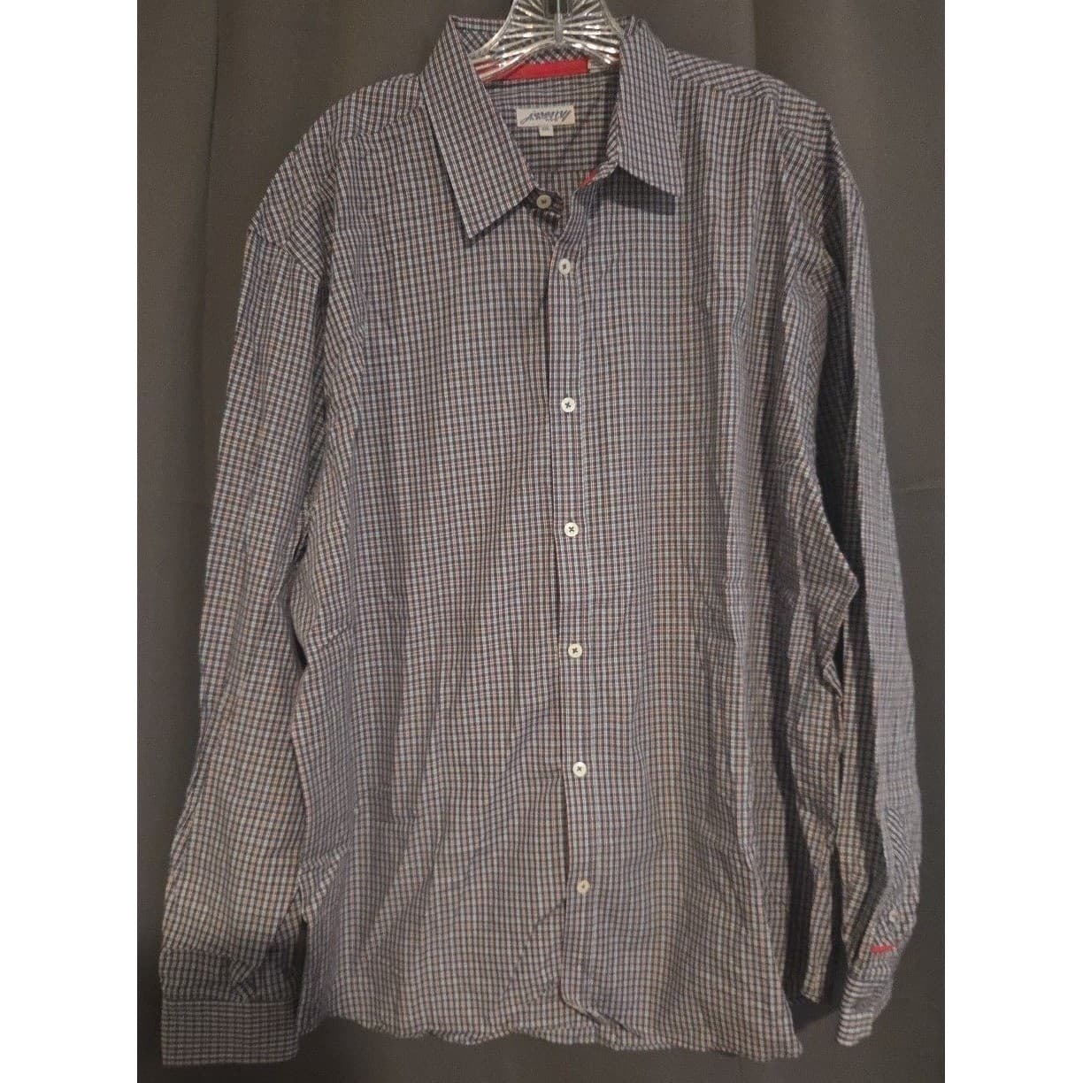 Jeremy Argyle NYC Long Sleeve Button Down Shirt, Men's XXL, Micro Check Navy Red - Thumbnail 3