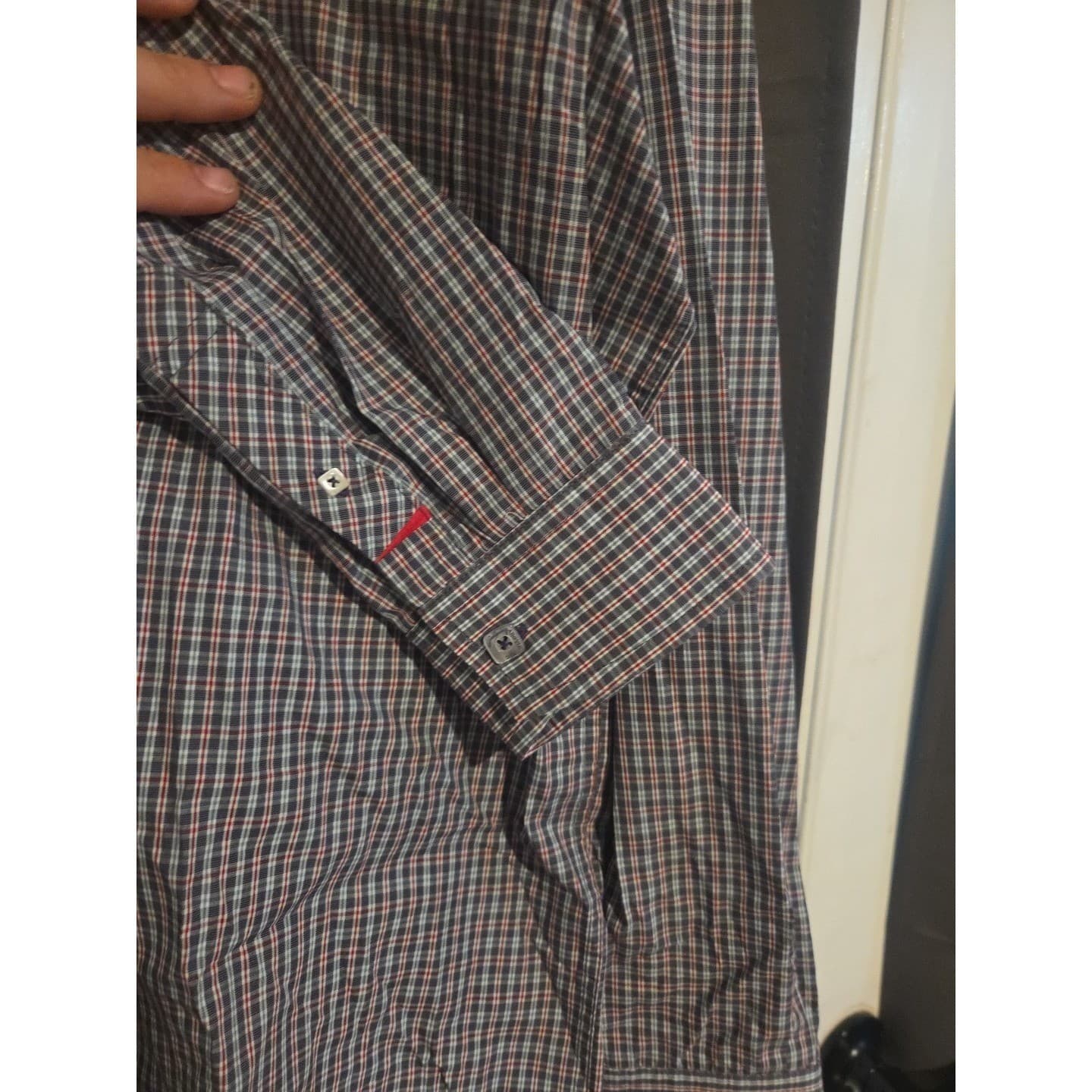 Jeremy Argyle NYC Long Sleeve Button Down Shirt, Men's XXL, Micro Check Navy Red - Thumbnail 8