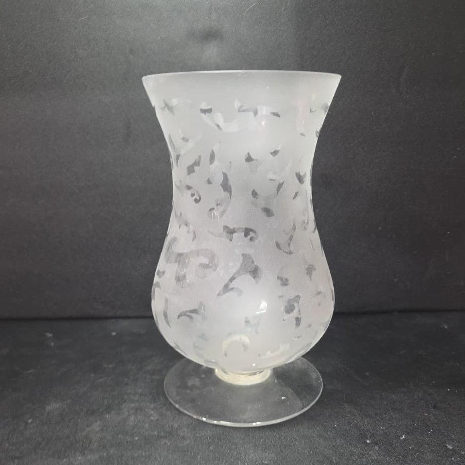 Frosted Glass Vase, Vintage Footed Flower Holder, Replacement Centerpiece - Thumbnail 3