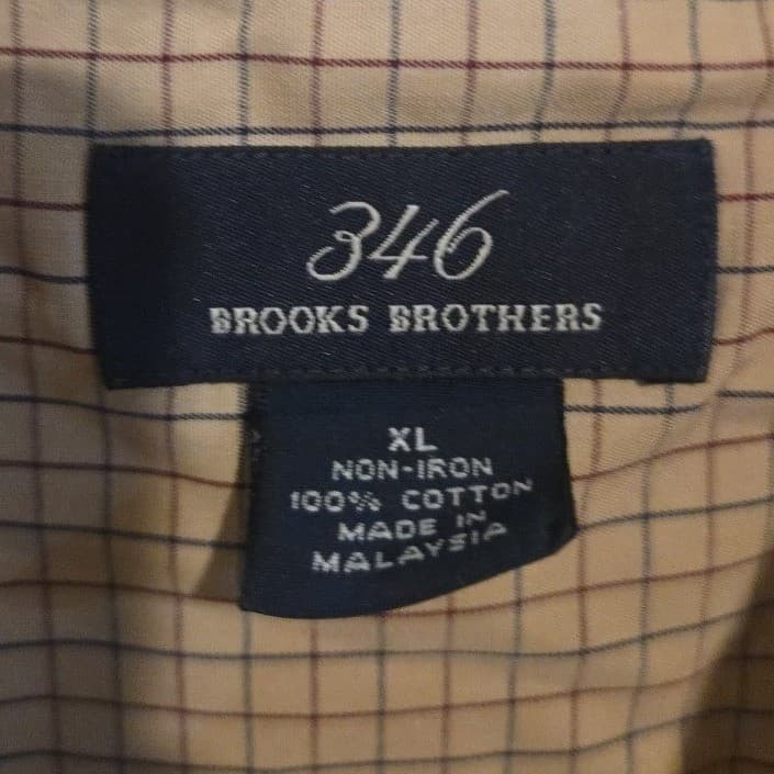 Brooks Brothers 346 Tan Blue Check Non-Iron Cotton Button Down, Men's XL Shirt - Thumbnail 5
