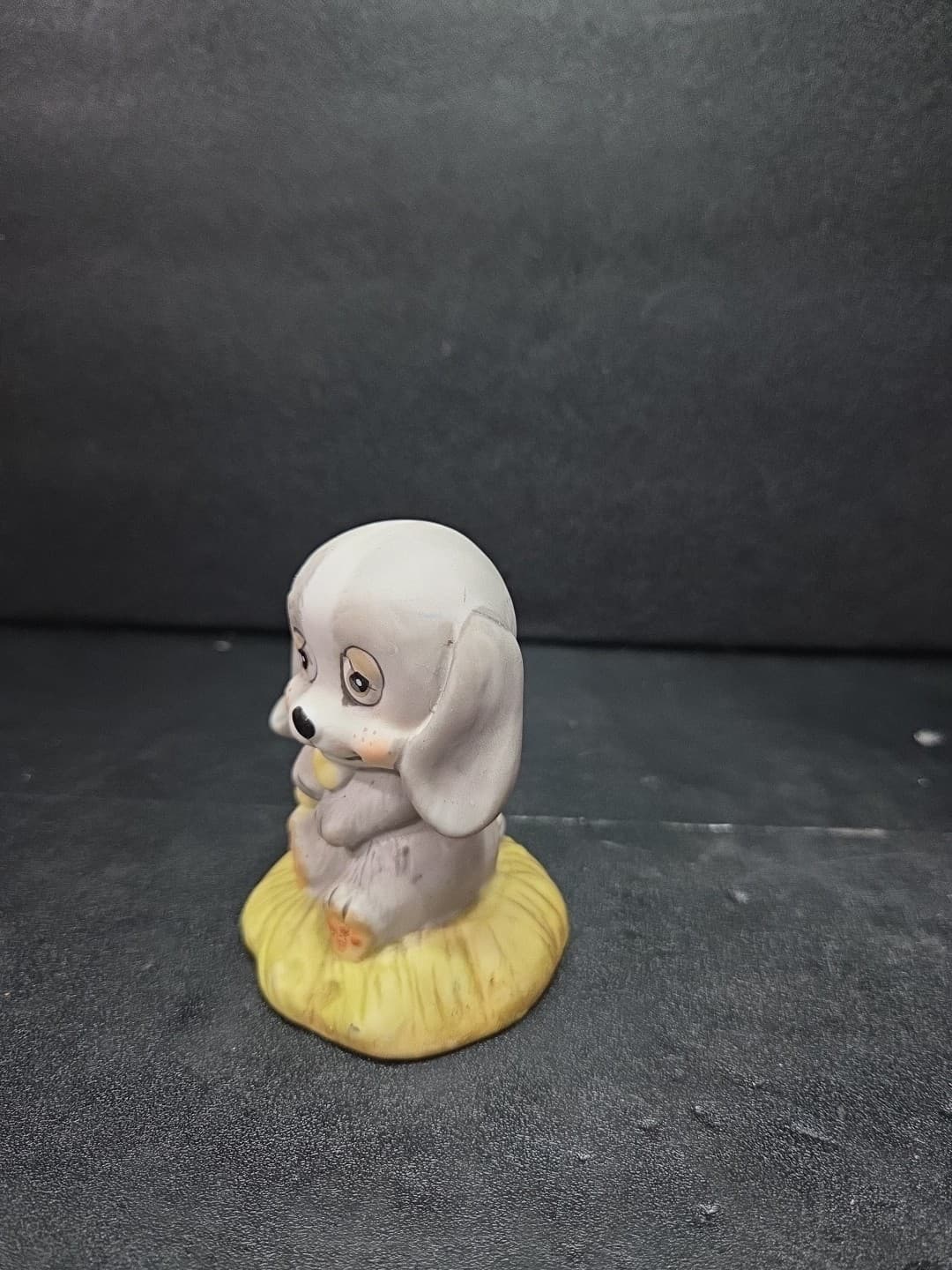 Puppy Porcelain Figurine 3.5", Grey Dog W/ Bone, Vtg Collectible, Price Products - Thumbnail 2