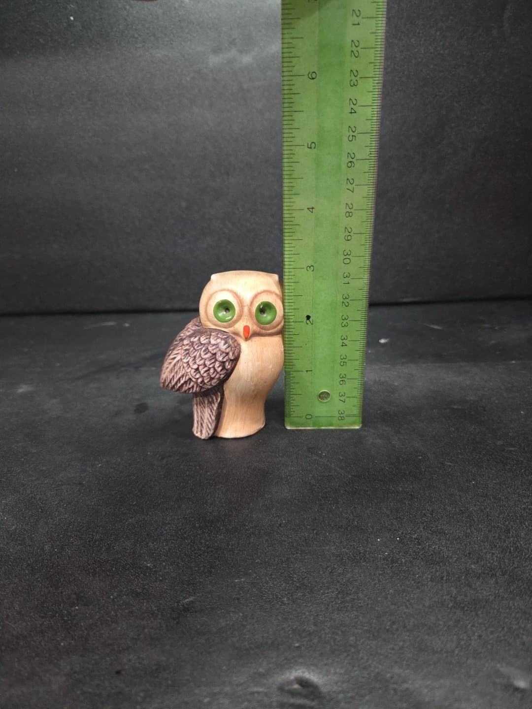 Owl Figurine with Green Eyes, Vintage Ceramic Owl, Made in Portugal, Vtg Decor - Thumbnail 7