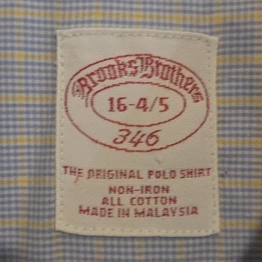 Brooks Brothers 346 Blue Yellow Micro Check Non-Iron Cotton Shirt, Men's 16-4/5 - Thumbnail 5