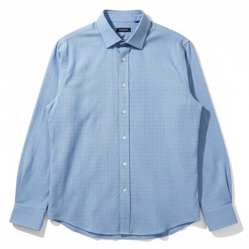Nautica Blue Glen Plaid Long Sleeve Button Down, Men's 16.5 34/35 Shirt