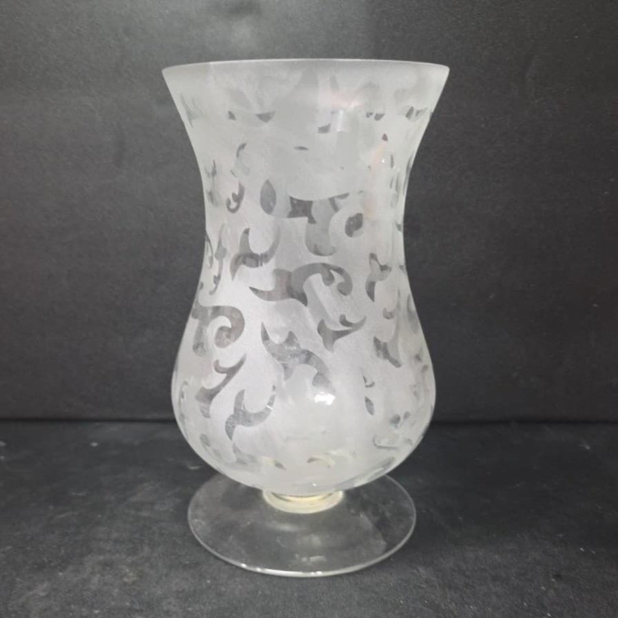Frosted Glass Vase, Vintage Footed Flower Holder, Replacement Centerpiece - Thumbnail 5