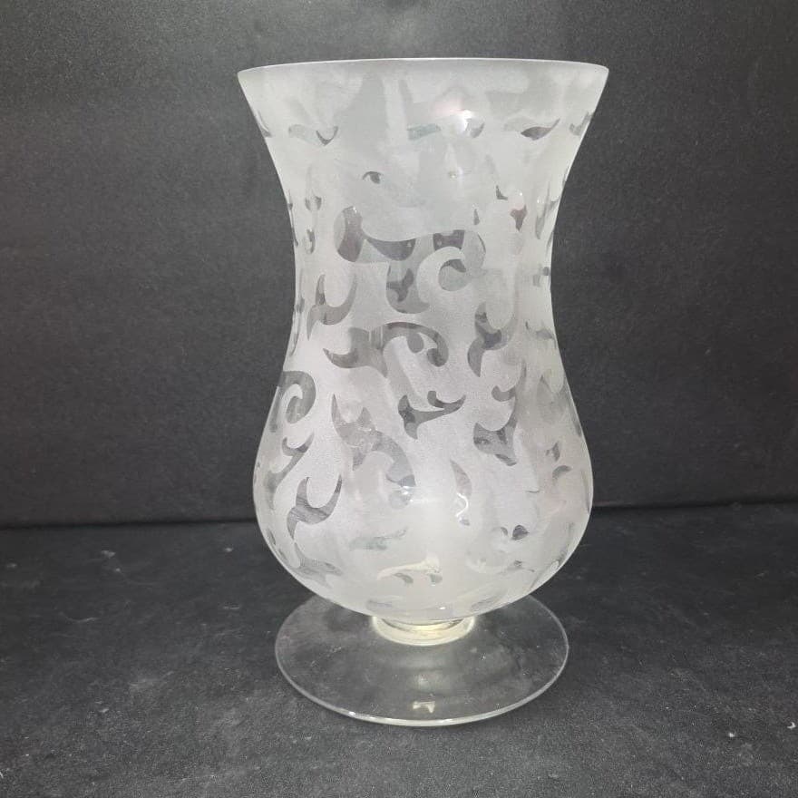 Frosted Glass Vase, Vintage Footed Flower Holder, Replacement Centerpiece - Thumbnail 2