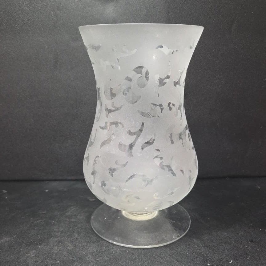 Frosted Glass Vase, Vintage Footed Flower Holder, Replacement Centerpiece - Thumbnail 4