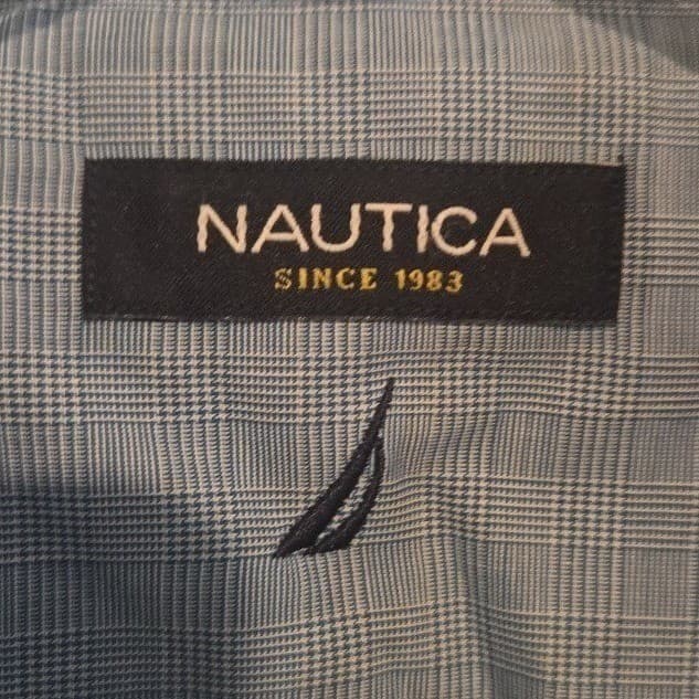 Nautica Blue Glen Plaid Long Sleeve Button Down, Men's 16.5 34/35 Shirt - Thumbnail 5