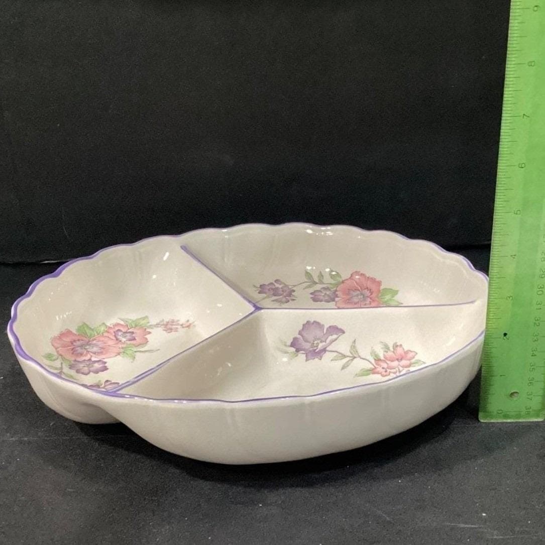 Suzuki and Asuka Japan Floral Divided Serving Tray, Vtg You & Me Ceramic Server - Thumbnail 3
