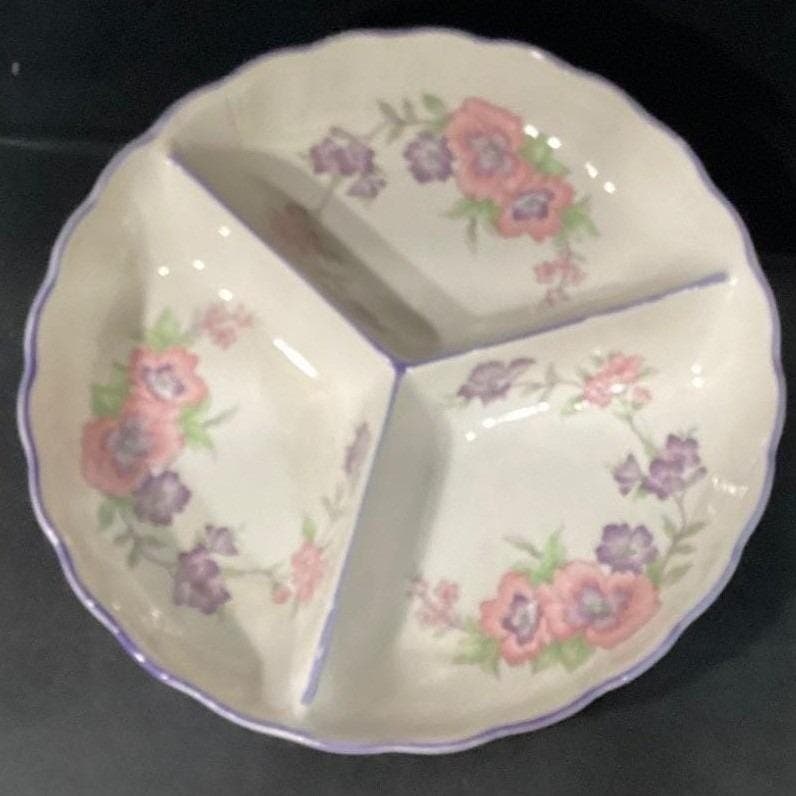 Suzuki and Asuka Japan Floral Divided Serving Tray, Vtg You & Me Ceramic Server - Thumbnail 9