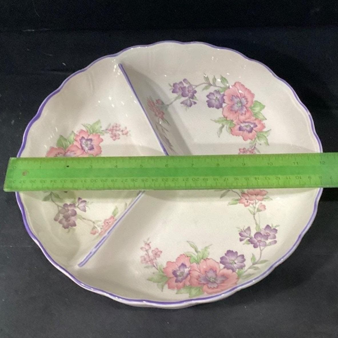 Suzuki and Asuka Japan Floral Divided Serving Tray, Vtg You & Me Ceramic Server - Thumbnail 2